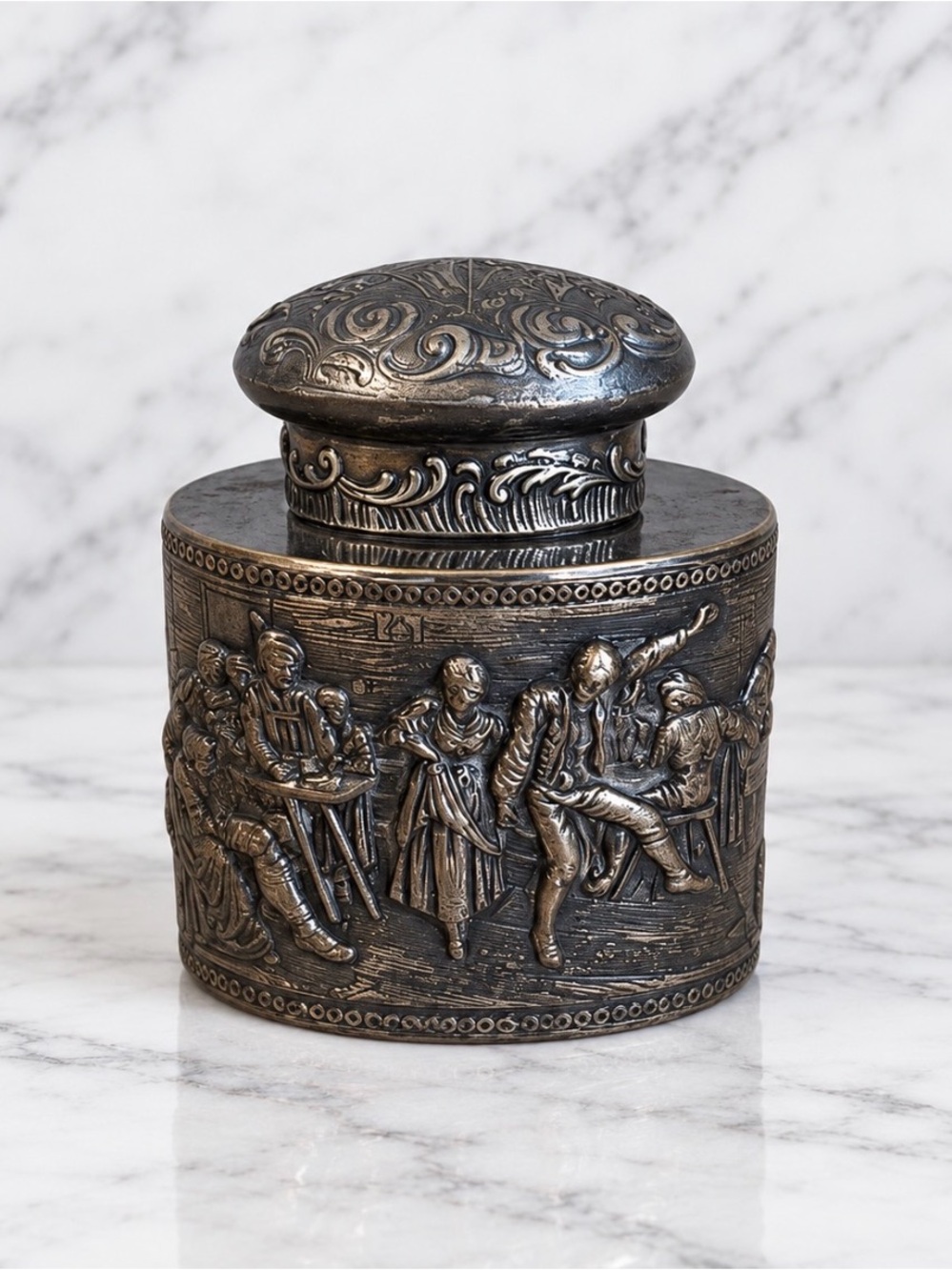 Antique silver over copper tea caddy from the 1800s